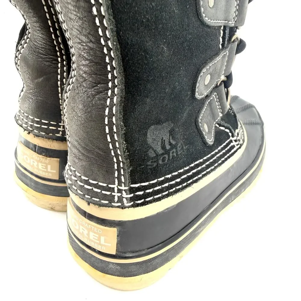 Sorel Black Genuine Leather Faux Fur Waterproof Snow Boots
